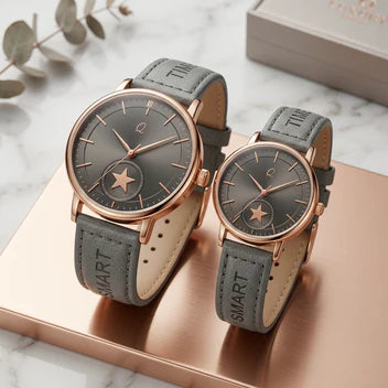 Celestia Rose Gold Couple Watch with Premium soft leather straps