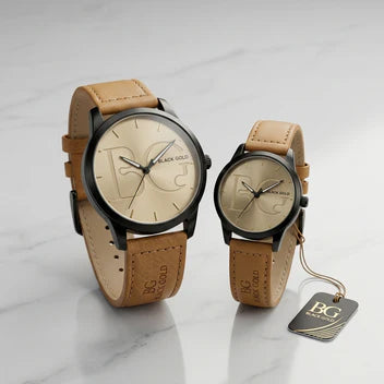 Luxury Beige Couple Watch Set Elegant His & Hers Leather Watches
