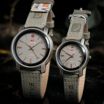 Grey Leather Quartz Wristwatches Elegant Matching Couple Watches