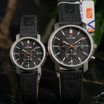 Lifetime Black Chronograph Couple Watch Set